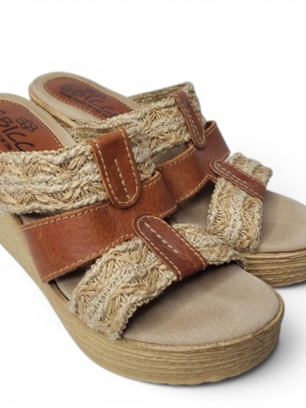 Sbicca Handmade Jute and Leather Strap Platform Wedge Sandals 7